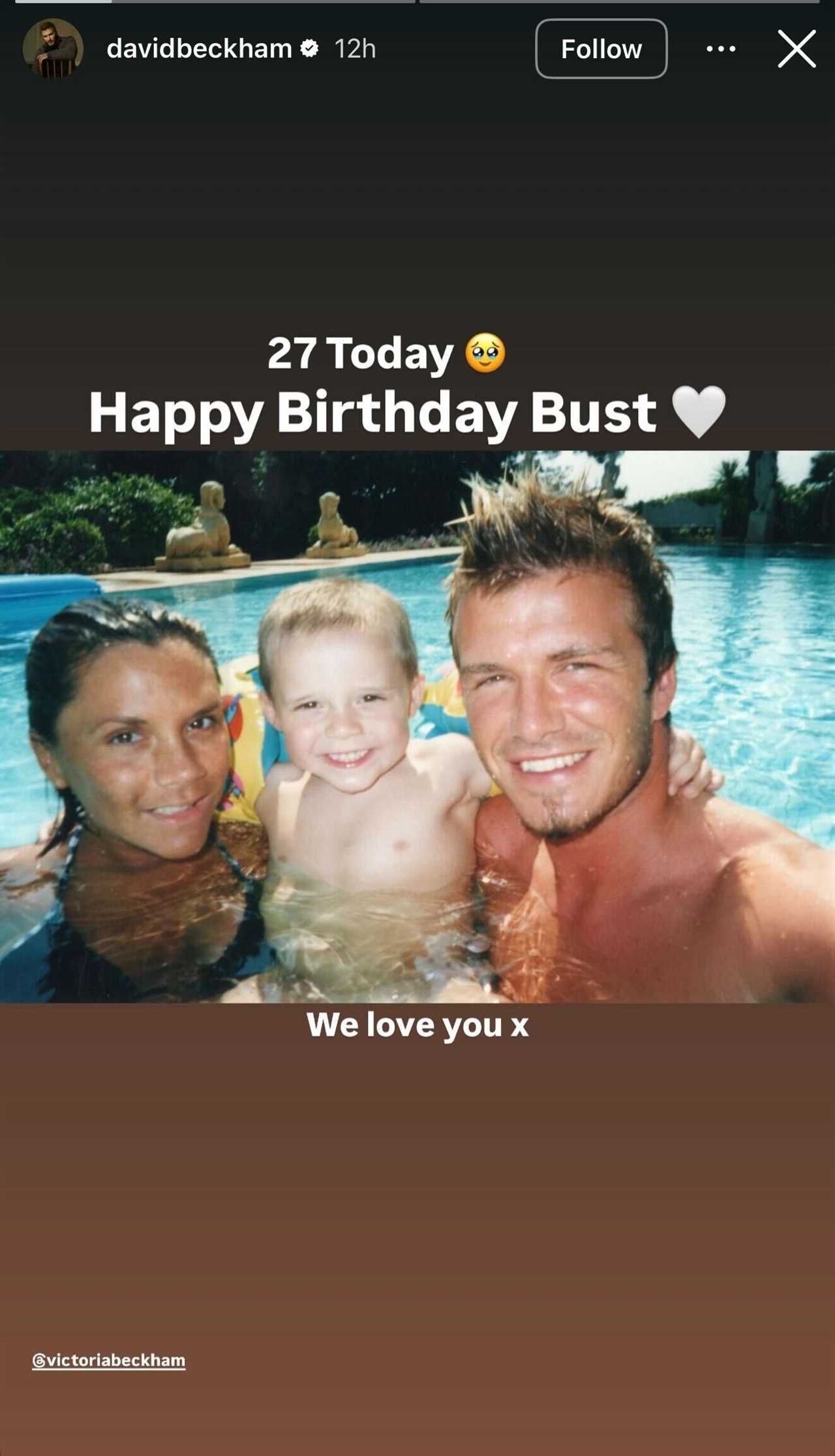 David Beckham post for Brooklyn's birthday