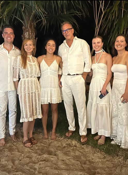 Jewel and Kevin Costner on a trip in Necker Island