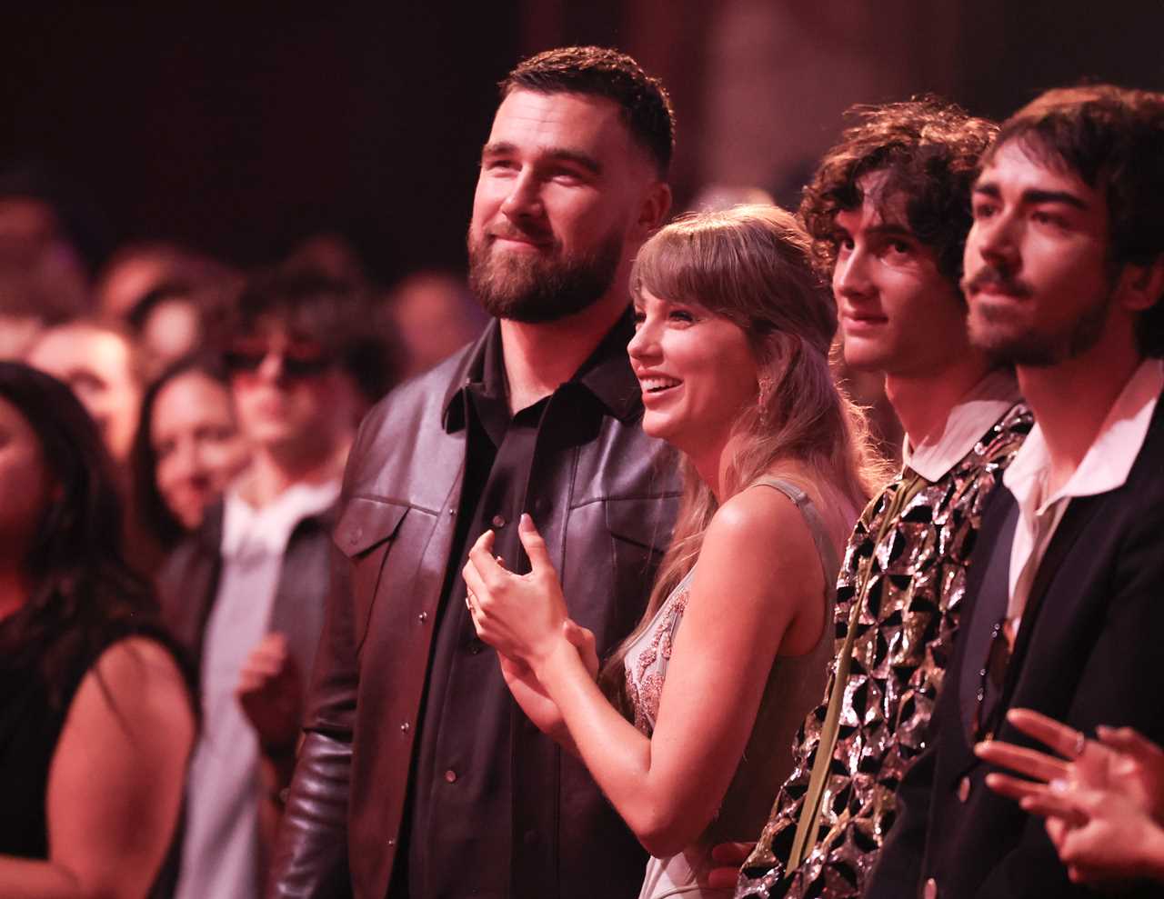 Travis Kelce and Taylor Swift at the 2026 iHeartRadio Music Awards held at Dolby Theatre on March 26, 2026 in Los Angeles, California. (Photo by Christopher Polk/Billboard via Getty Images)