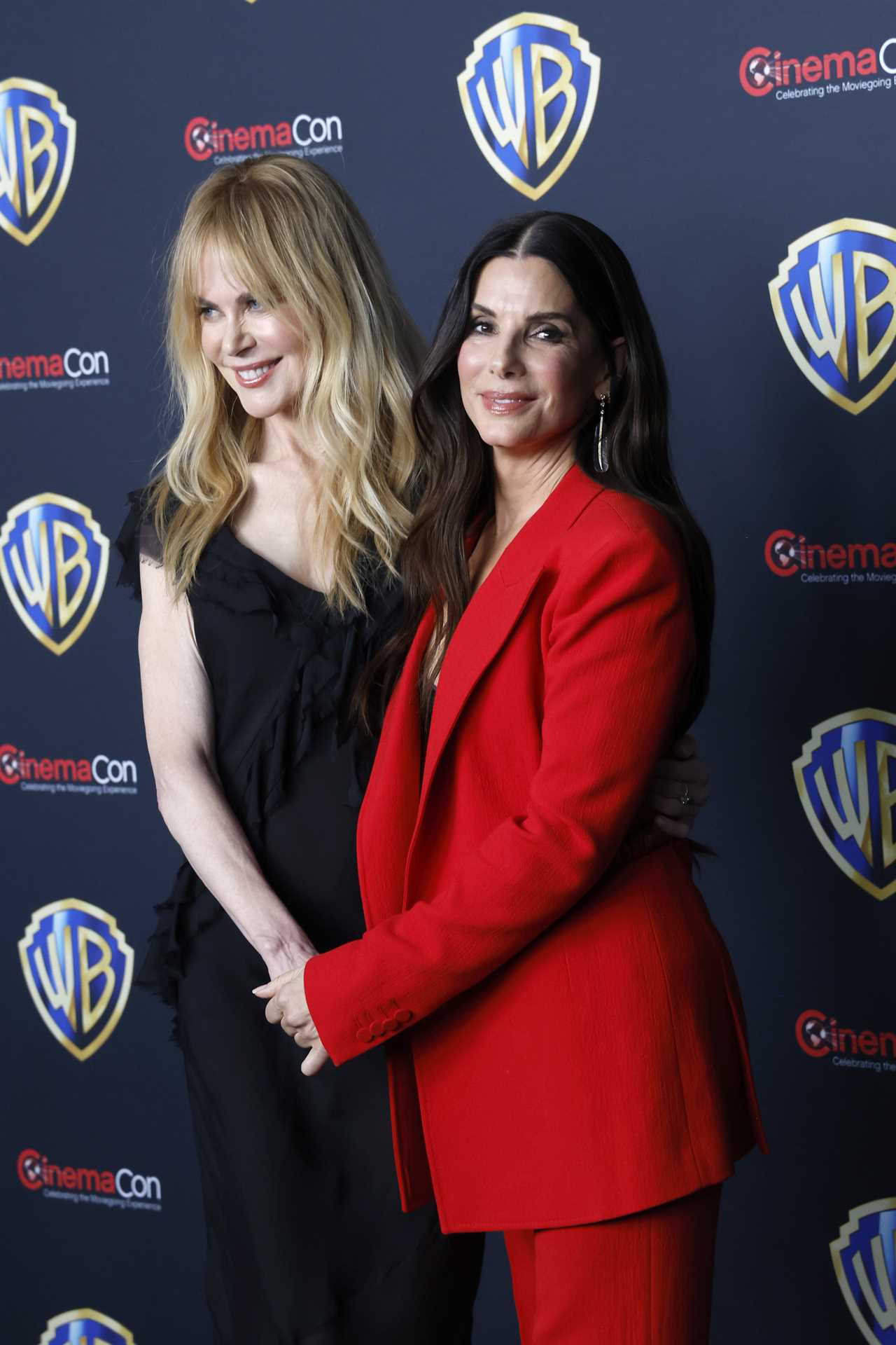 Nicole Kidman and Sandra Bullock promote Practical Magic 2 at the Warner Bros. Pictures presentation at The Dolby Colosseum at Caesars Palace during CinemaCon, on April 14, 2026 in Las Vegas, Nevada. 