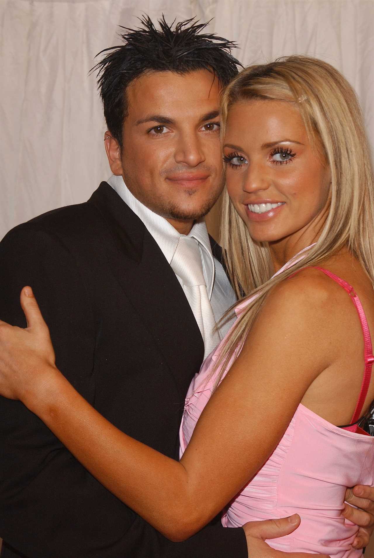LONDON - JUNE 4: Peter Andre and Jordan/Katie Price arrive for the penultimate day of filming of television program "Hell's Kitchen" at Brick Lane on June 4, 2004 in London. Hell's Kitchen is the latest reality TV show in Britain, featuring a host of celebrities working together in a kitchen under the guidance of celebrity chef Gordon Ramsey. (Photo by David Westing/Getty Images) *** Local Caption *** Peter Andre;  Jordan