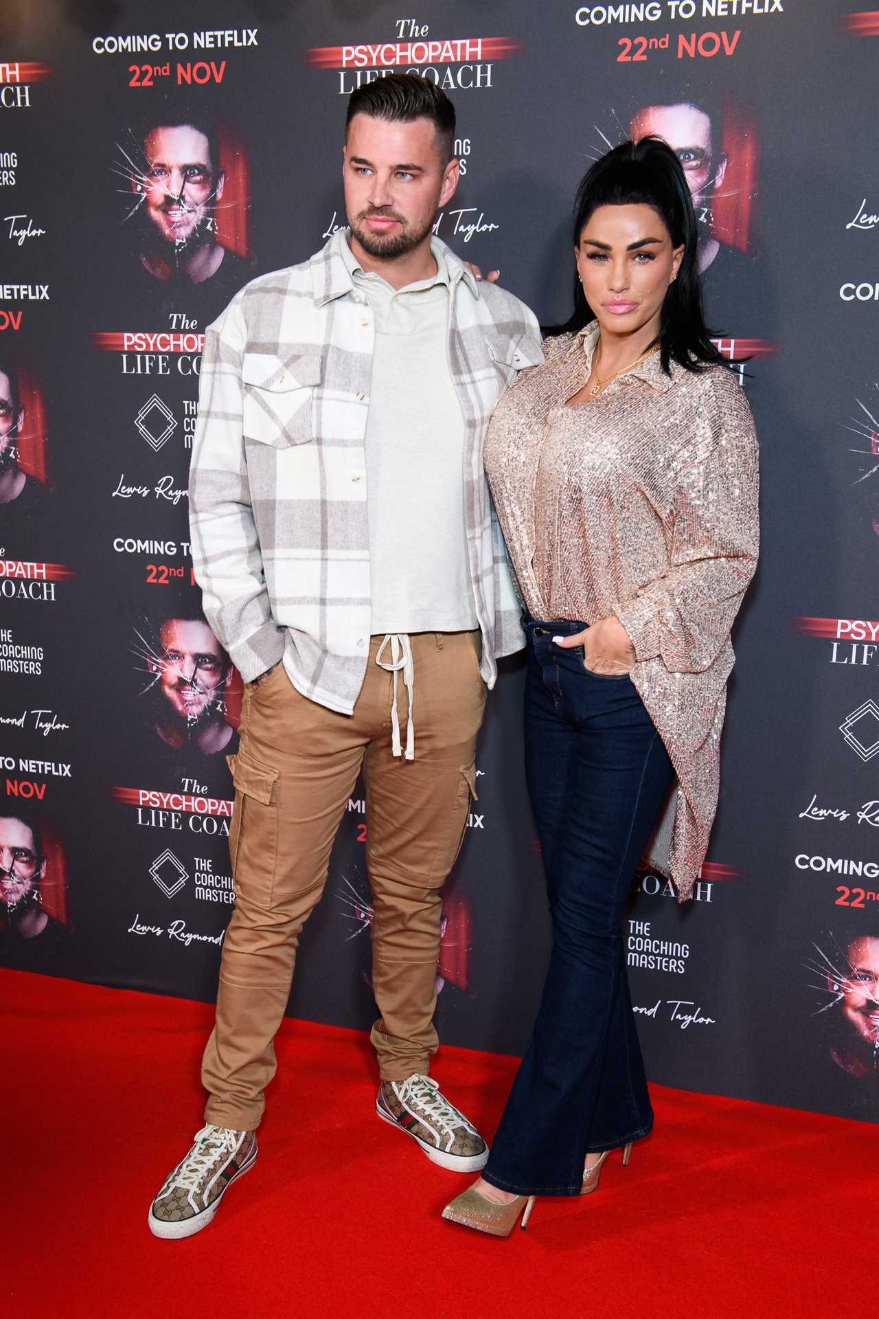LONDON, ENGLAND - NOVEMBER 17: Carl Woods and Katie Price attend the documentary premiere of "The Psychopath Life Coach" at The Curzon Mayfair on November 17, 2023 in London, England. (Photo by Joe Maher/Getty Images)