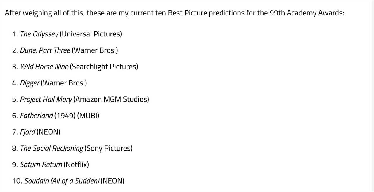 2027 Oscar Predictions: Don’t Repeat Last Year’s Disaster