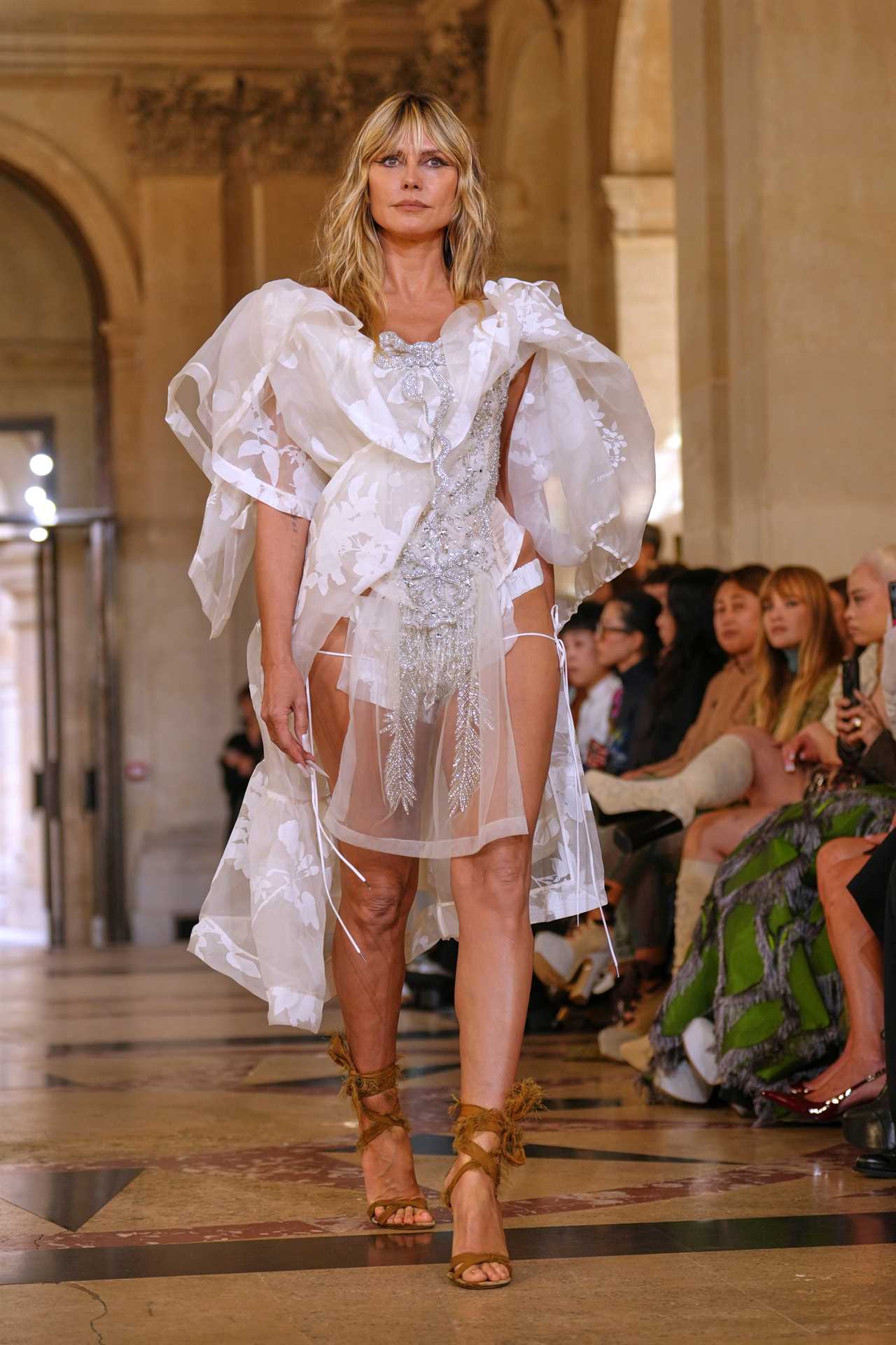Heidi Klum on the runway at the Vivienne Westwood Spring/Summer 2026 collection presented in Paris, October 4, 2025.