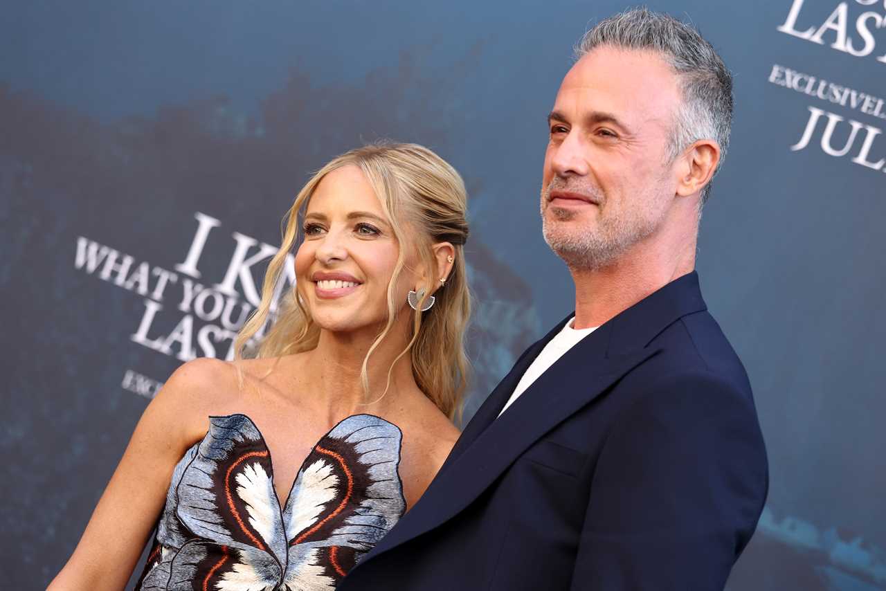Sarah Michelle Gellar and Freddie Prinze Jr. attend the premiere of Columbia Pictures' I Know What You Did Last Summer at The United Theater on Broadway on July 14, 2025 in Los Angeles, California.