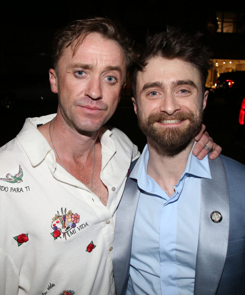 Tom Felton and Daniel Radcliffe pose at the 14th annual Tony Awards After Party