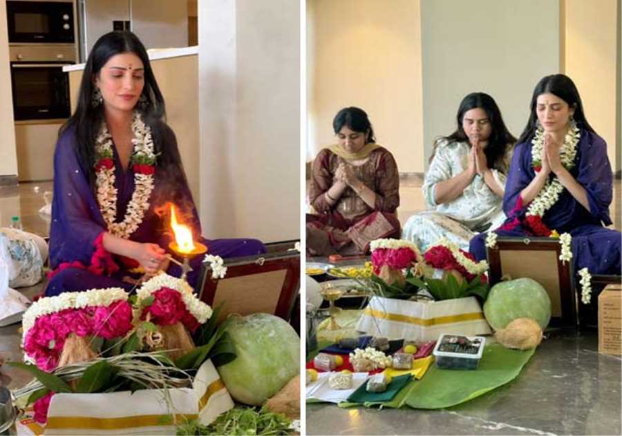 Shruti Haasan performs housewarming pooja after moving into her new Chennai home 